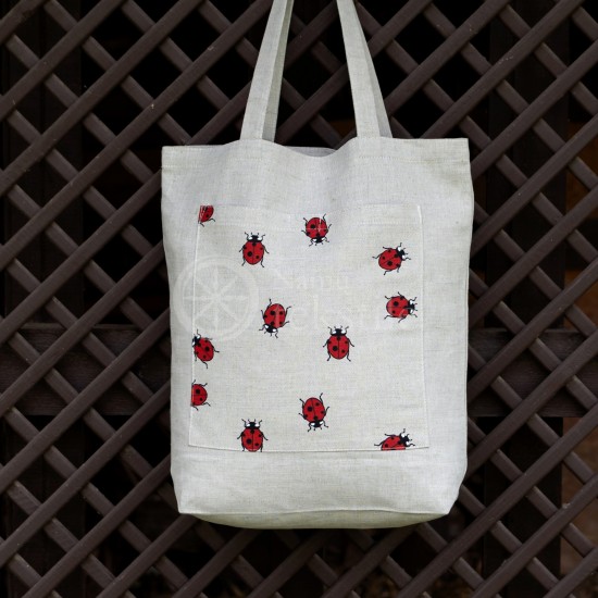 Printed semi-linen shopping bag "Ladybug"